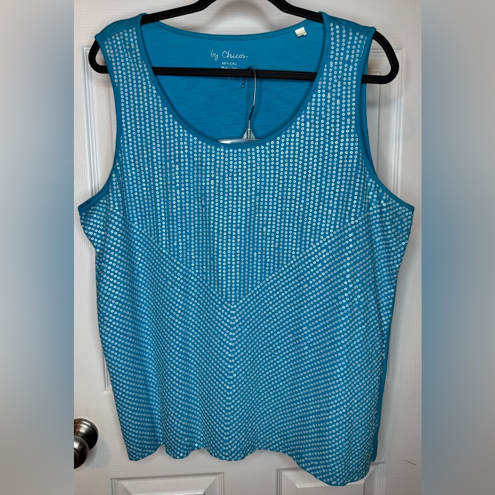 Chico's Turquoise Sequined Sleeveless Tank Top Size 3 (XL)